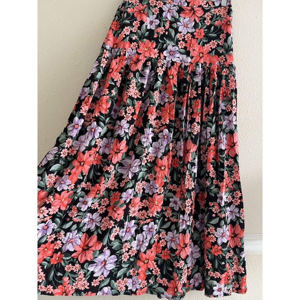 Abel The Label Floral Maxi Skirt Side Slits Size Medium Cottage Boho Festival
